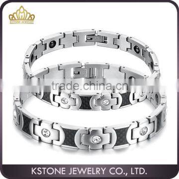KSTONE 2015 316L Stainless Steel Inlay Crystal Energy Bracelets for Couple