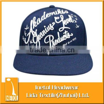 3D and flat embroidery flat brim cotton 6 panel cap