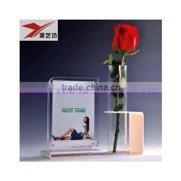 transparent fashionable acrylic flower vase with photo frame