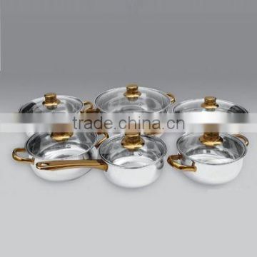 12pcs stainless steel gold-plate cookware sets