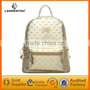 china ladies gold backpack leather double shoulder handbag manufacturers