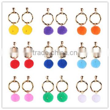 Fashion colorful pompon gold plated hoop earrings for women accessories