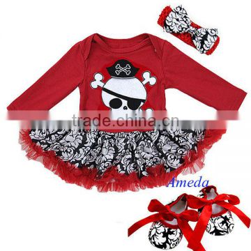 Baby Red Damask Pirate Romper Bodysuit Pettiskirt Party Dress Tutu Shoes 0-18M