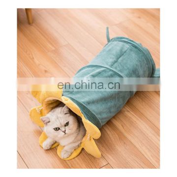 Pet toys sweet sunflower shape foldable cat play tunnel bed