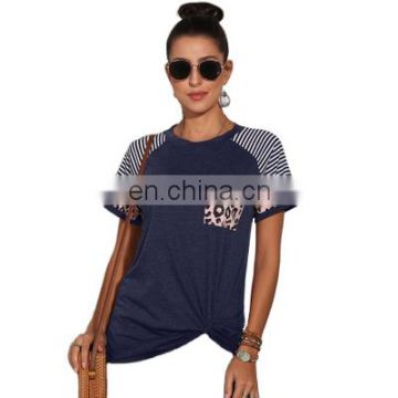 2020 explosion models European and American women's short-sleeved round neck T-shirt striped stitching bottoming shirt new