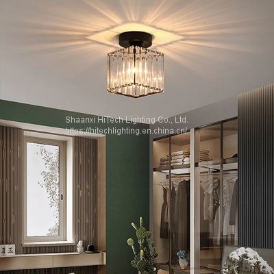 E27 LED Ceiling Light Crystal Lampshade Balck Gold Plafonnier Living Room Bedroom Modern Round Square Decorative Ceiling Lamp