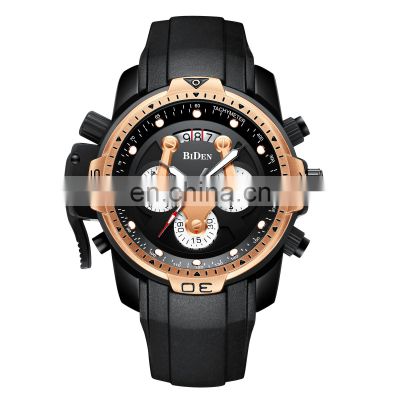 BIDEN 0138 Men Fashion Casual Quartz Watch Parts Movement Watch Strap Silicone Band Business Watch Auto Date