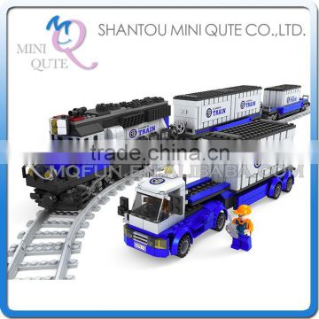 Mini Qute DIY train Transport truck container rail vehicle action figure plastic building block model educational toy NO.25111