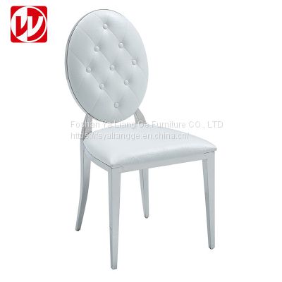 Modern Round Button Chair Back Design White Leather Hotel Restaurant Silver Stainless Steel Banquet Wedding Chair