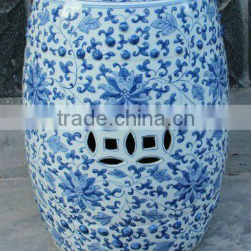 Chinese antique white and blue garden ceramic stool