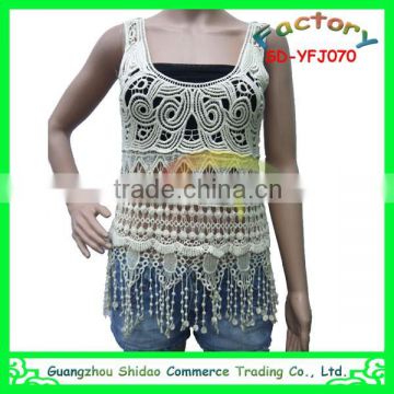 2015 wholesale african short sleeve women lace designs fashion blouse with tassel