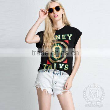 new style hot sale cool short sleeve letter printed loose casual woman blouse