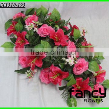 home&wedding decorations,pink artificial rose mixed lily flower making, restaurant table decor