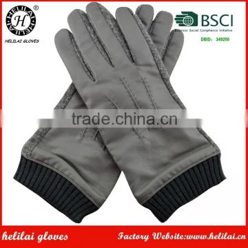 HELILA Grey PU and Wool Gloves Hot selling cheap gloves knitted warm winter gloves