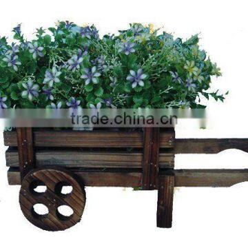 wooden wheel cart flower pot