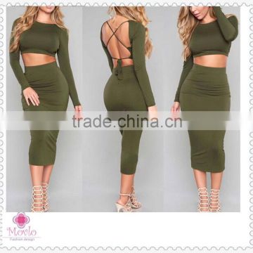 Two pieces backless fashion long sleeve club bandage women sexy dress                        
                                                Quality Choice