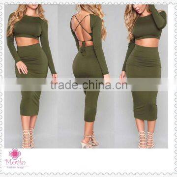 Two pieces backless fashion long sleeve club bandage women sexy dress                        
                                                Quality Choice