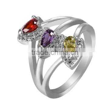 Charming White Gold Plated Women Multicolor Zircon Teardrop Shaped Wedding Accessories Ring