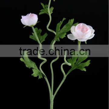 51cm Artificial Flower Camellia Spray x 3 w/2 Flrs, 1 Bud & 5 Lvs & Flocked