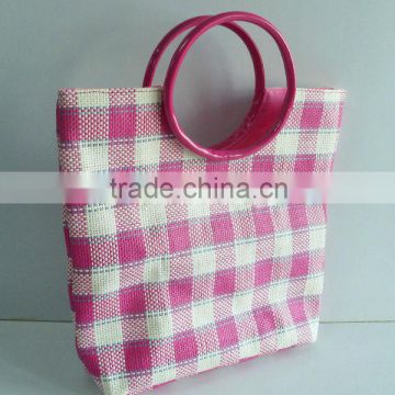 fashion design plaid straw shopping bag