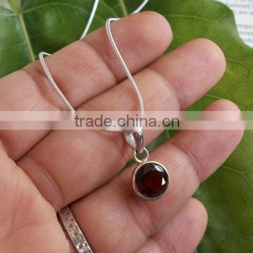 Red Garnet Rose cut silver pendant necklace