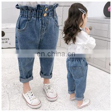 toddler baby girls pants Denim ruffles blue plain solid kids trousers korean boutiques children clothes