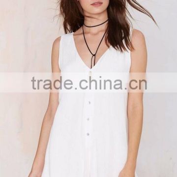 2016 hot sell High Quality Newly Design Womens Sexy Low V-neckline Romper/Young Ladies Fashion White Tank Top Dress