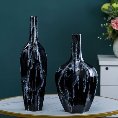 Fambe Light Luxury Carambola Black Grey Texture Large Ceramic Vase For Living Room Hotel
