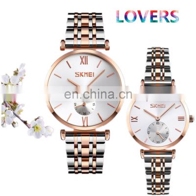 high quality SKMEI 9198 stainless steel couple lovers quartz watch for men and women
