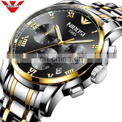 NIBOSI Mens Watch Chronograph Quartz Wristwatch Casual Sport Waterproof Clock 2301Relogio Masculino