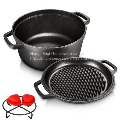 popular camping pre-seasoned cast iron dutch oven double use kitchen enamel cookware casserole pot