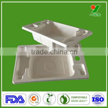 Design OEM biodegradable packaging container sugercane fiber design waterproof paper tray free samples