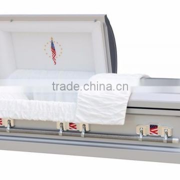 Veterans metal casket and coffin with crepe interior