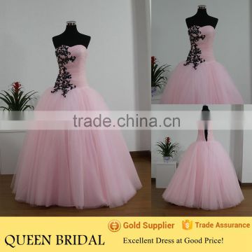 Real Works Pink Lace Ball Gown Indian Evening Dress 2015