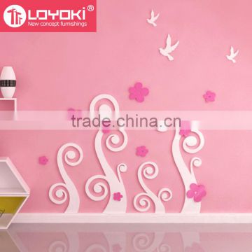 wood Design 3d wall Decal for living room colorful stickers for home decor beautiful wood flower sticker
