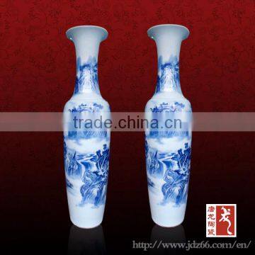 Big long Chinese blue and white porcelain vase for hotels