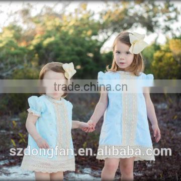 2017 Boutique Girl Clothing Baby Kids Princess Blue Lace Cap Sleeve Cotton Dress