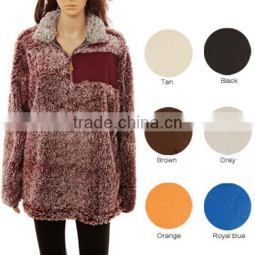 Wholesale high quality true grit women oversized monogrammed 1/4 zip sherpa fleece knitted sweater pullover