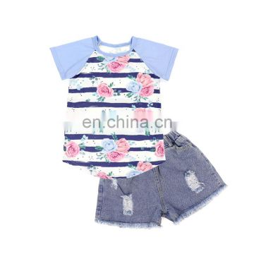 Girl Raglan Shirt And Ripped Demin ShortPrivate Label Children Clothing Boutique Girls Outfits