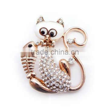 Cute Cat Design With Fish Bone Alloy Casting Hair Pin Decorated Crytals