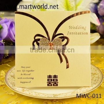 2015 wholesale butterfly embossed royal wedding invitation card(MWC-011)