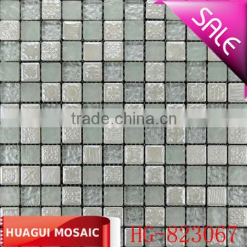 white ceramic tile and crystal glass blended mosaic for wall