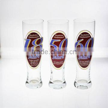 handmade beer glass with age decal ,birthday party glass