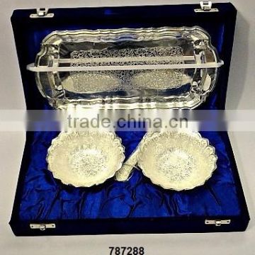 Brass Fruit Bowl Set Silver Plated in Velvet Box for Corporate Gifts