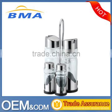 Wholesale 4 PCS Stainless Steel Condiment Set With Stainless Rack BSCI