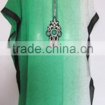 GREEN georgette shaded CAFTAN kaftan tunic poncho Zip cover up