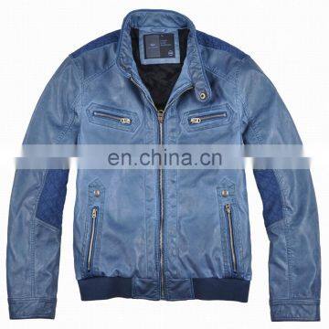 mens fashion contrast denim inserted fur lining fur leather jacket