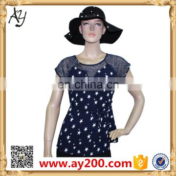 Women Flower Printed T-shirt Cheap T Shirt Chiffon Long Shirt With Lace