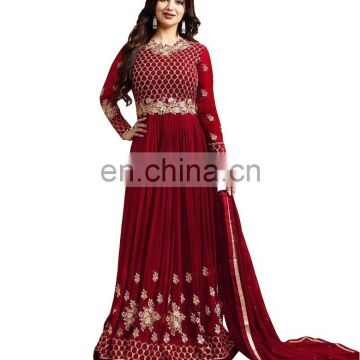 Women's Royal Red Color Engagement Wear Anarkali Suits Semi Stitched Suits 2017