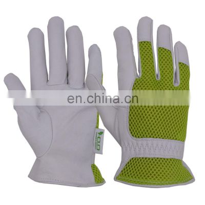 HANDLANDY Premium Full Grain Goatskin Work Gloves Gardening Gloves Ladies,3D Mesh Fabric Leather Gauntlet Gloves